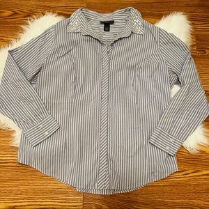 Lane Bryant Button Down Top With Beaded Collar